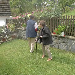 Mom getting some flowers for her table