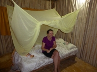 P1000359  The cabanas didn't call themself "spa and resort" and were pretty simple, but they were for 300 pesos a night and the lady really wanted customers and did her best. The pillow cases  are hand embroided. Of course electrical wires run every and each way and the mosquite net doesn't quite come together, but I would take over the other place any day.